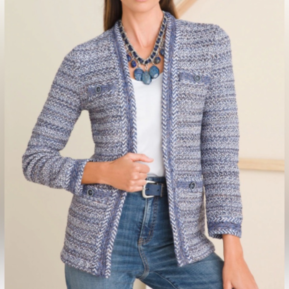 Chico’s Tweed Sweater Cardigan Jacket Size L - Picture 1 of 8